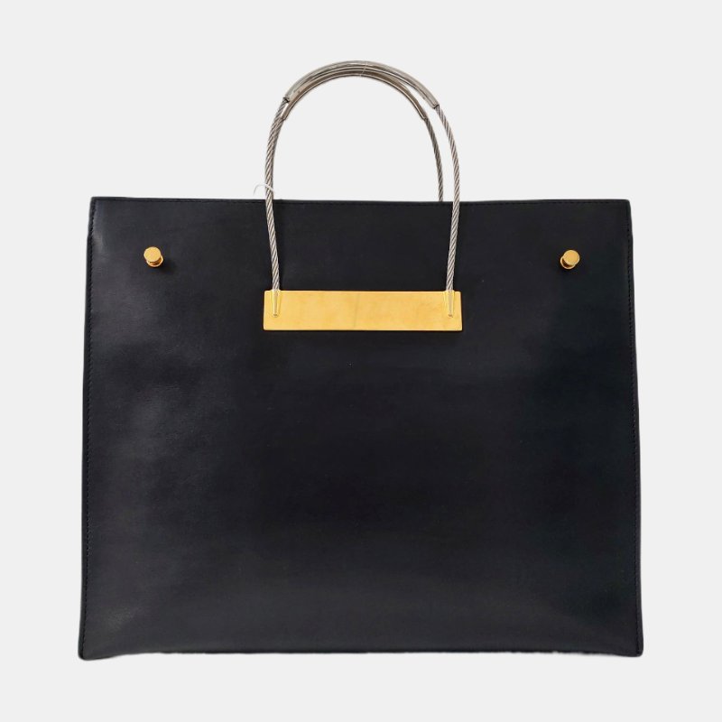 BALENCIAGA托特包黑色牛皮手提包金色銀色五金-4