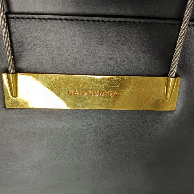 BALENCIAGA托特包黑色牛皮手提包金色銀色五金-8