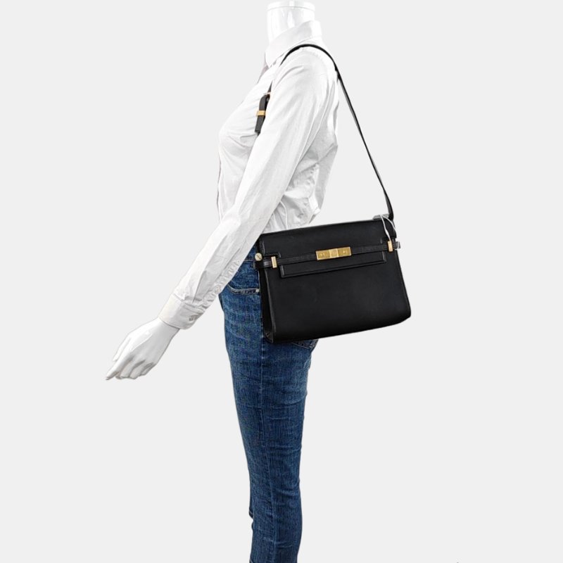 YSL MANHATTAN中號黑色牛皮曼哈頓包單肩包手提包金色五金可拆卸肩帶-1