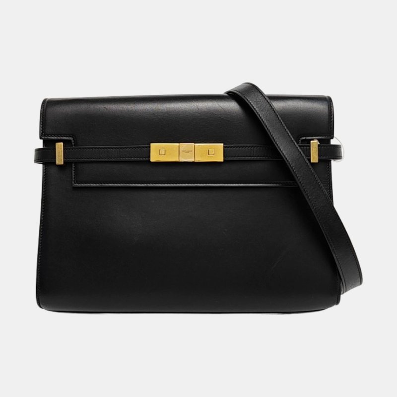 YSL MANHATTAN中號黑色牛皮曼哈頓包單肩包手提包金色五金可拆卸肩帶-7