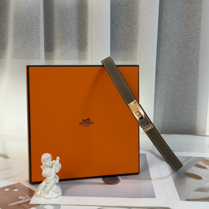 HERMES Kelly琺瑯釦腰帶 - 灰玫瑰金-0