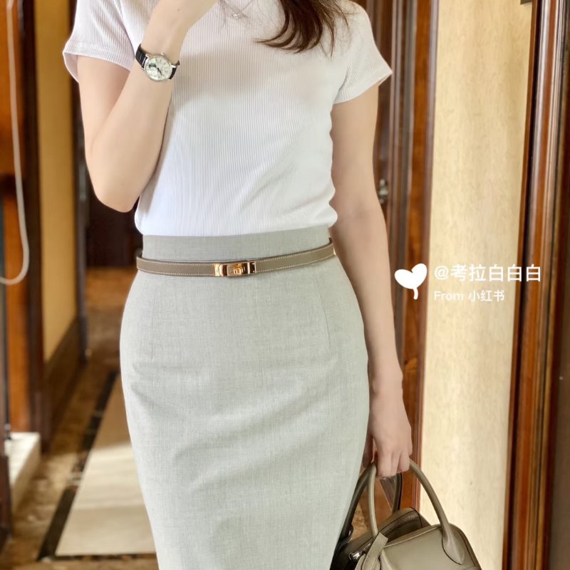 HERMES Kelly琺瑯釦腰帶 - 灰玫瑰金-1