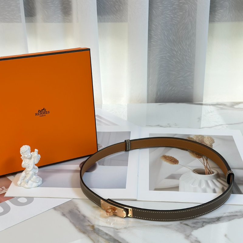 HERMES Kelly琺瑯釦腰帶 - 灰玫瑰金-4