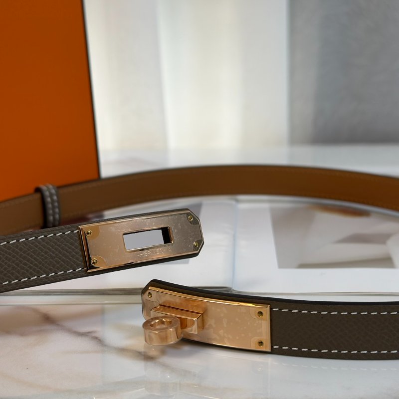 HERMES Kelly琺瑯釦腰帶 - 灰玫瑰金-5
