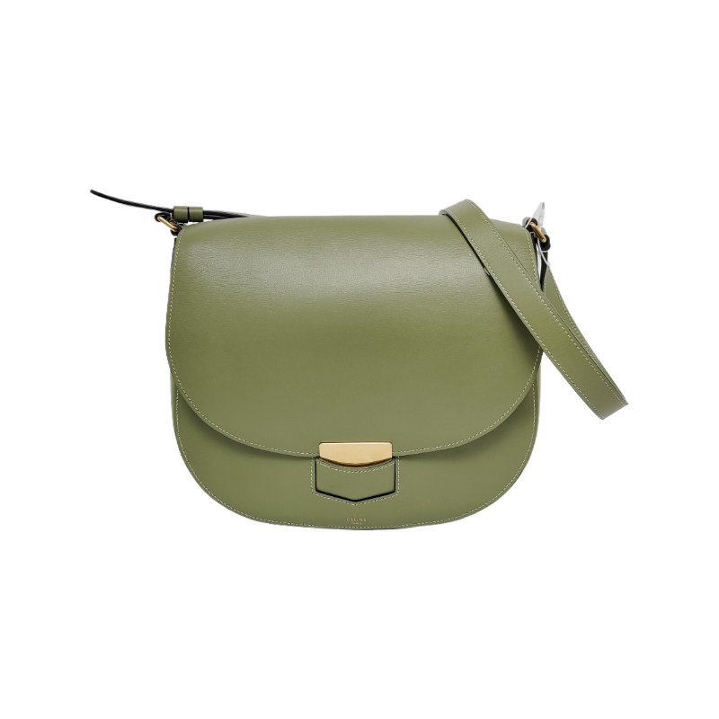 CELINE TROTTEUR綠色牛皮斜挎包單肩包金色五金-0