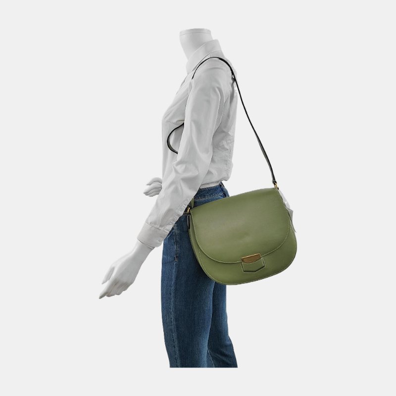CELINE TROTTEUR綠色牛皮斜挎包單肩包金色五金-1