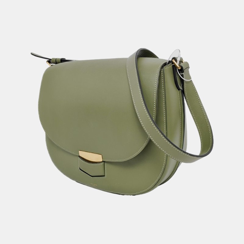 CELINE TROTTEUR綠色牛皮斜挎包單肩包金色五金-2