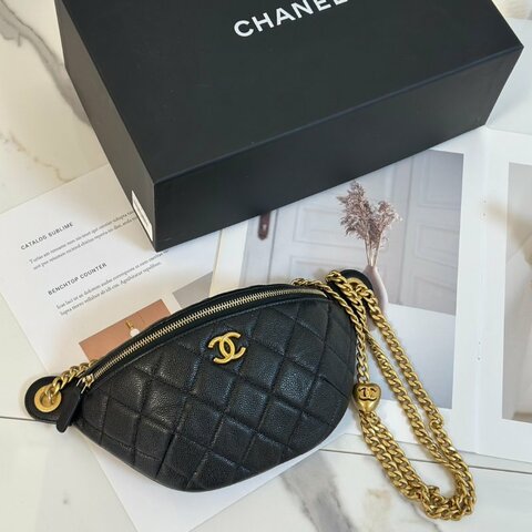 CHANEL 24P愛心調節釦腰包 - 黑金