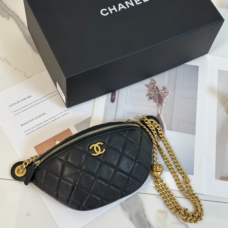 CHANEL 24P愛心調節釦腰包 - 黑金-0