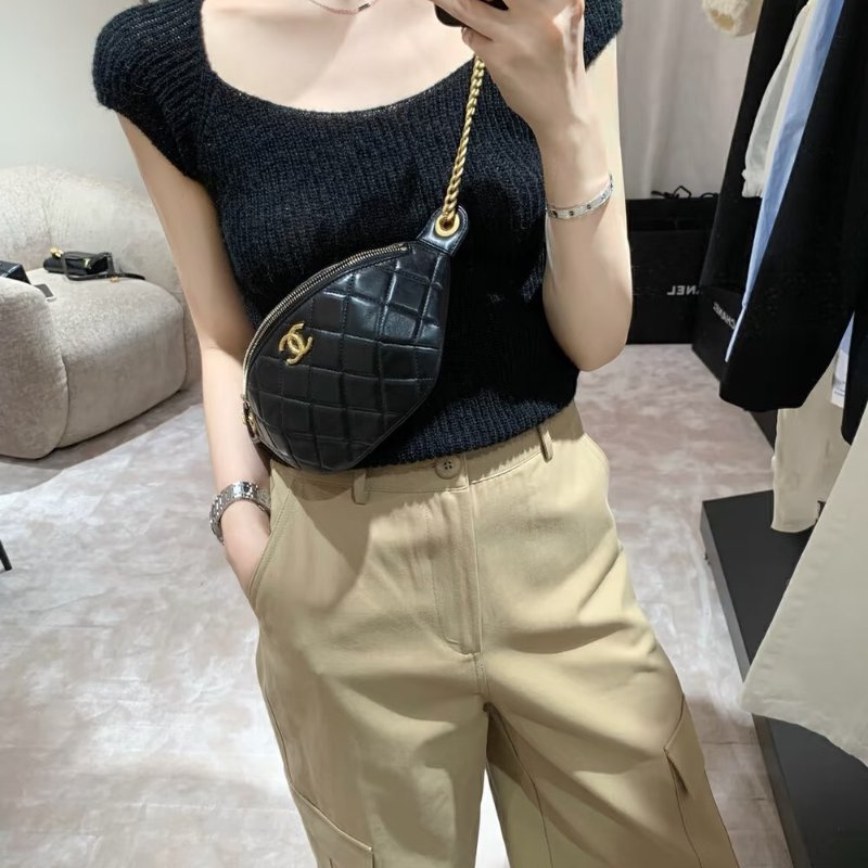 CHANEL 24P愛心調節釦腰包 - 黑金-1