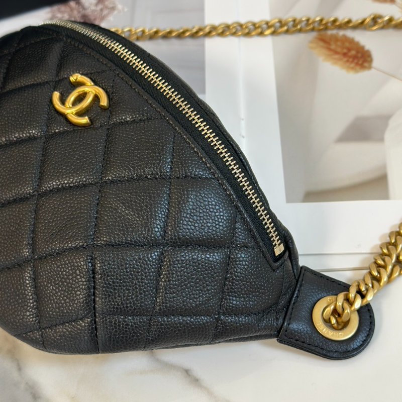 CHANEL 24P愛心調節釦腰包 - 黑金-3