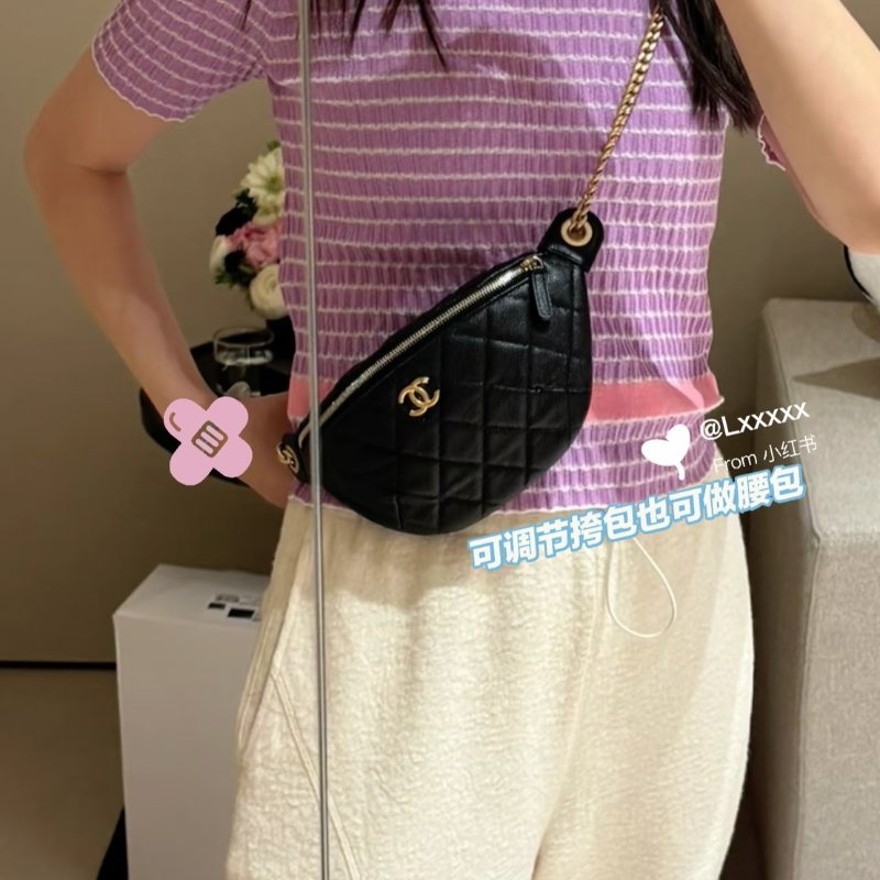 CHANEL 24P愛心調節釦腰包 - 黑金-8