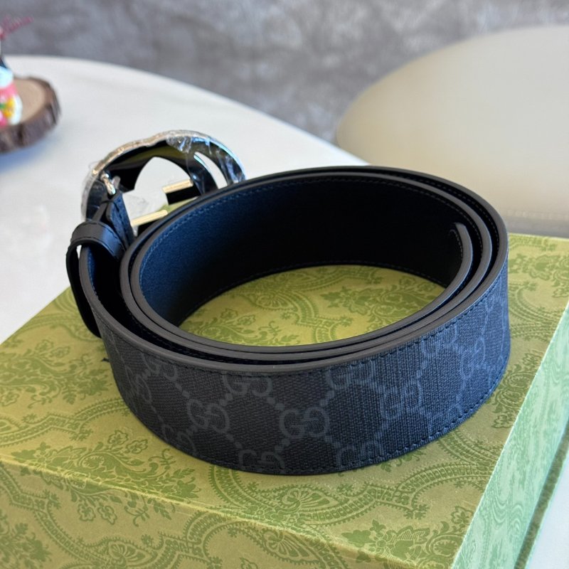 *SHIHNA名牌精品* GUCCI 黑灰老花帆布銀扣皮帶-2