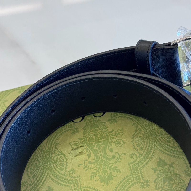 *SHIHNA名牌精品* GUCCI 黑灰老花帆布銀扣皮帶-4