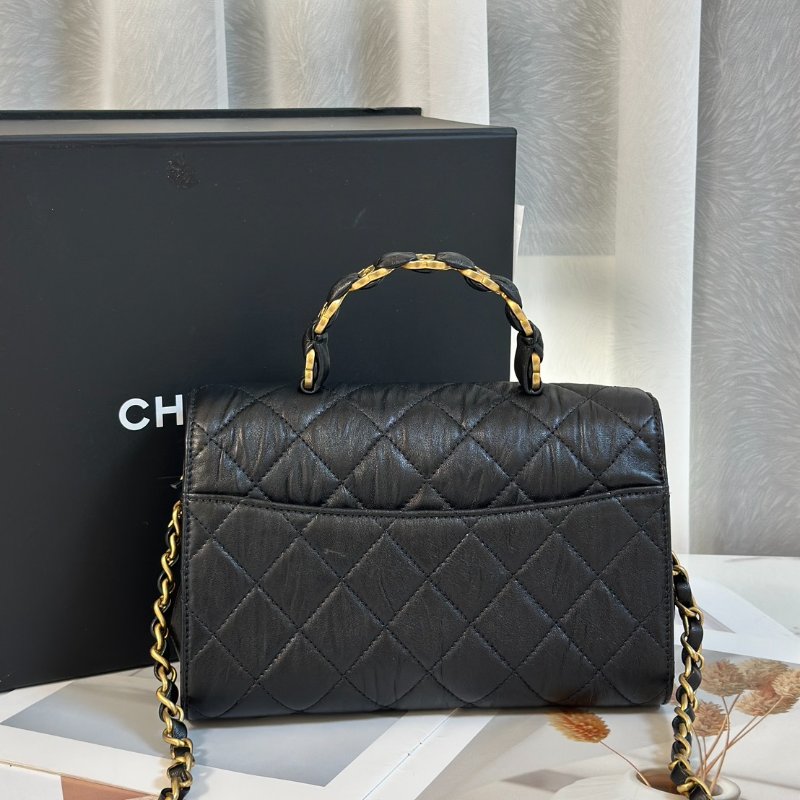 CHANEL 褶皺小羊皮手提斜背包 - 黑金31開-4