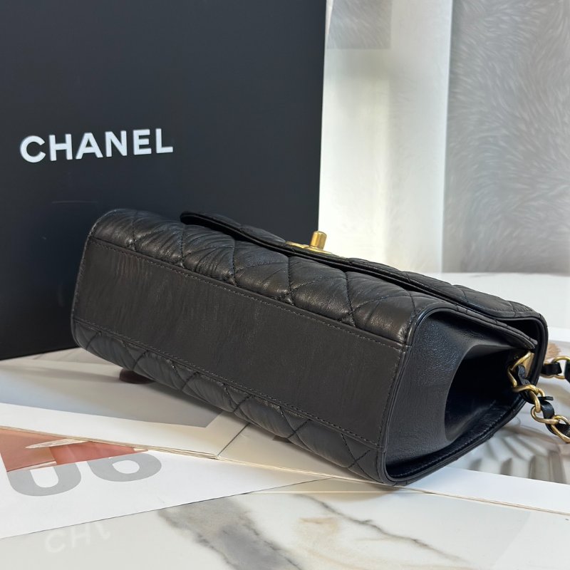 CHANEL 褶皺小羊皮手提斜背包 - 黑金31開-5