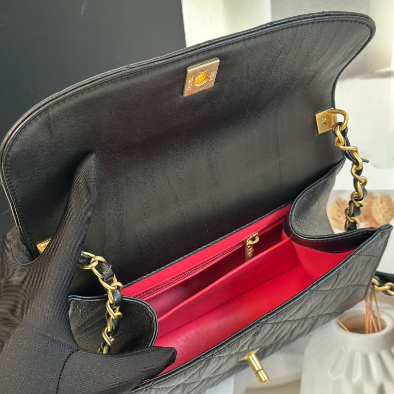 CHANEL 褶皺小羊皮手提斜背包 - 黑金31開-6