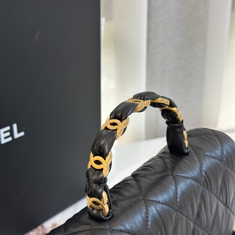 CHANEL 褶皺小羊皮手提斜背包 - 黑金31開-7