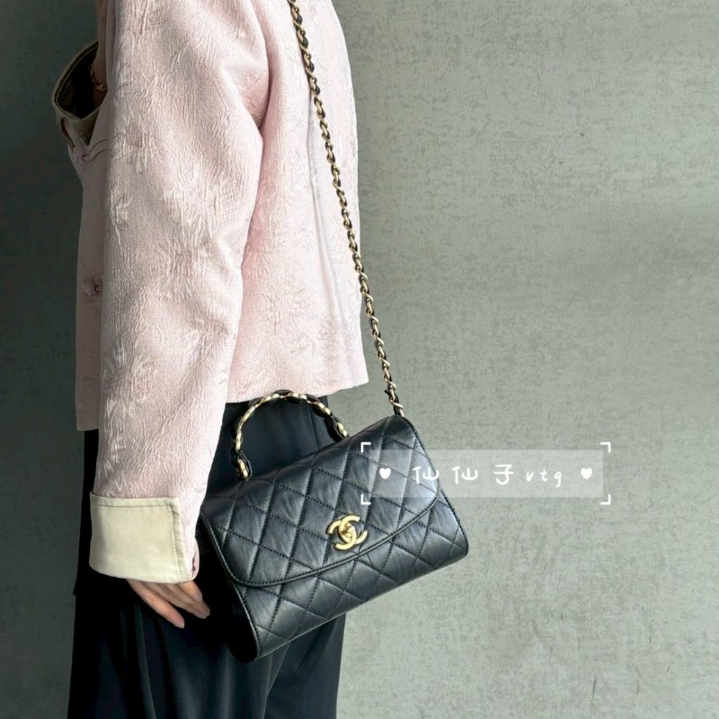 CHANEL 褶皺小羊皮手提斜背包 - 黑金31開-9