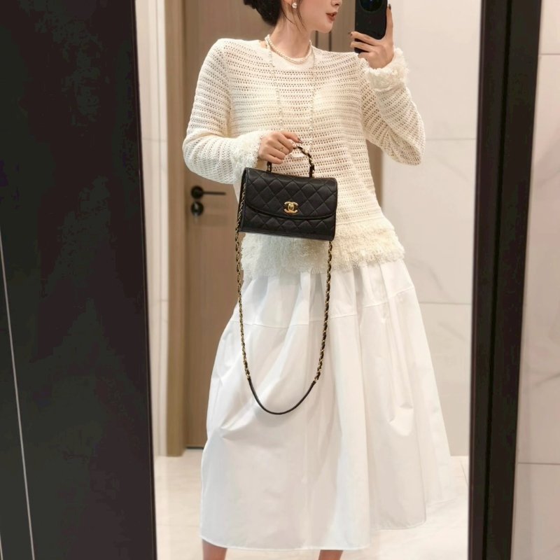 CHANEL 褶皺小羊皮手提斜背包 - 黑金31開-10