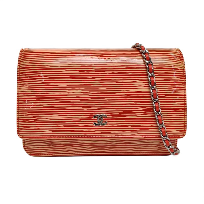 CHANEL WOC拼色漆皮單肩包斜挎包銀色五金18開-0