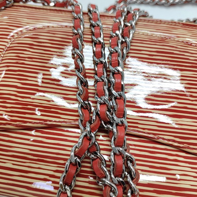 CHANEL WOC拼色漆皮單肩包斜挎包銀色五金18開-14