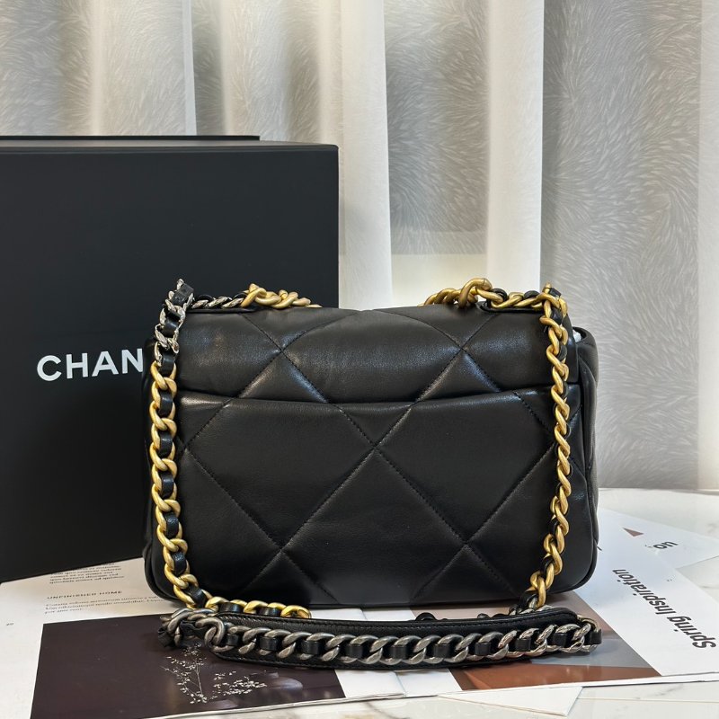 CHANEL 19 Bag 菱格紋羊皮手提肩背包 26 - 黑金-4