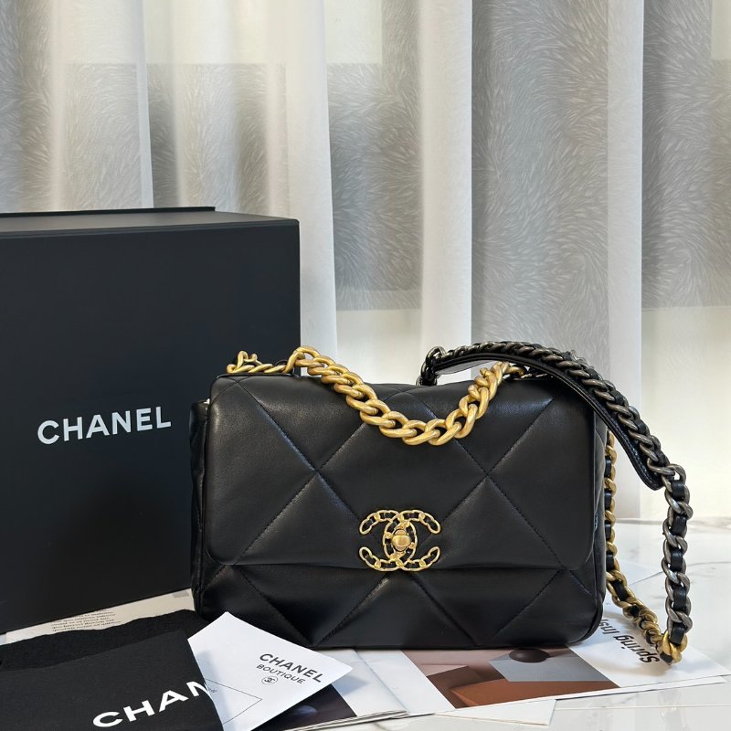 CHANEL 19 Bag 菱格紋羊皮手提肩背包 26 - 黑金-7