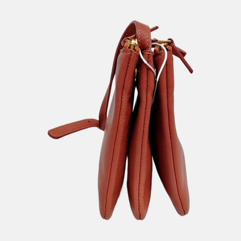 CELINE TRIO豆沙色羊皮單肩包金色五金-3