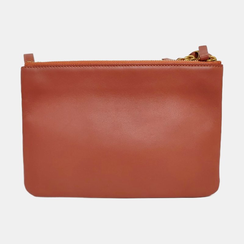 CELINE TRIO豆沙色羊皮單肩包金色五金-4