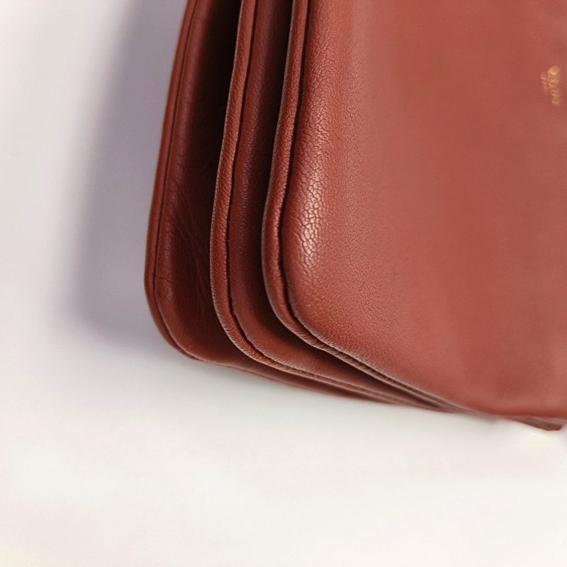 CELINE TRIO豆沙色羊皮單肩包金色五金-9