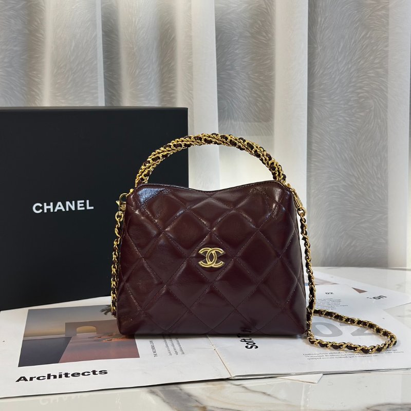 CHANEL 24B麻花手柄斜背包 - 酒紅金-0