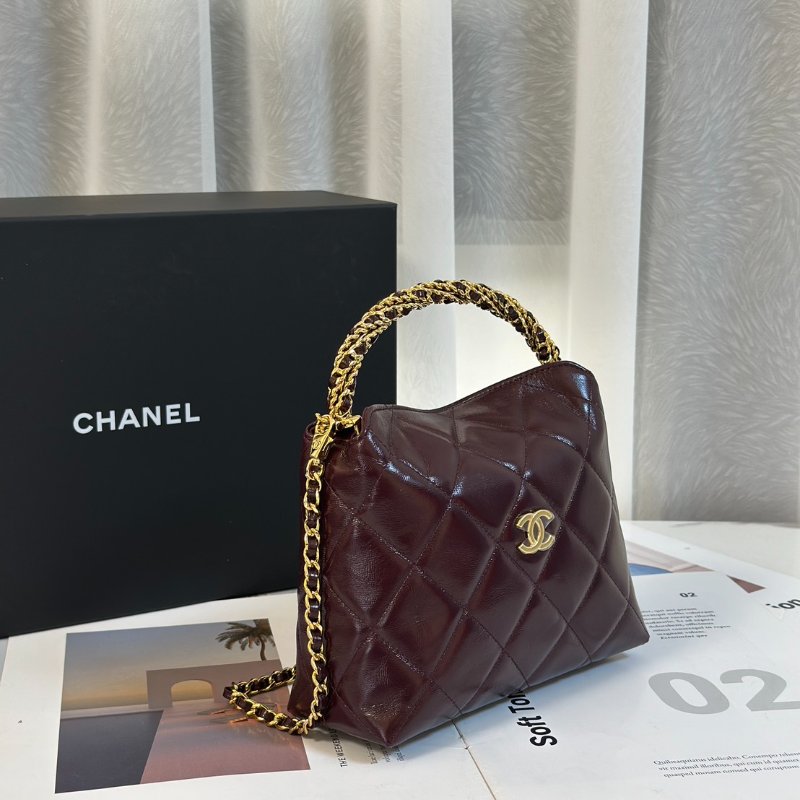 CHANEL 24B麻花手柄斜背包 - 酒紅金-2