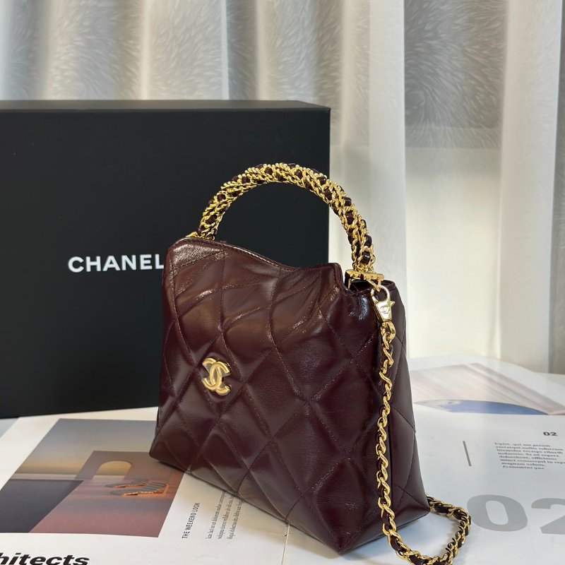 CHANEL 24B麻花手柄斜背包 - 酒紅金-3