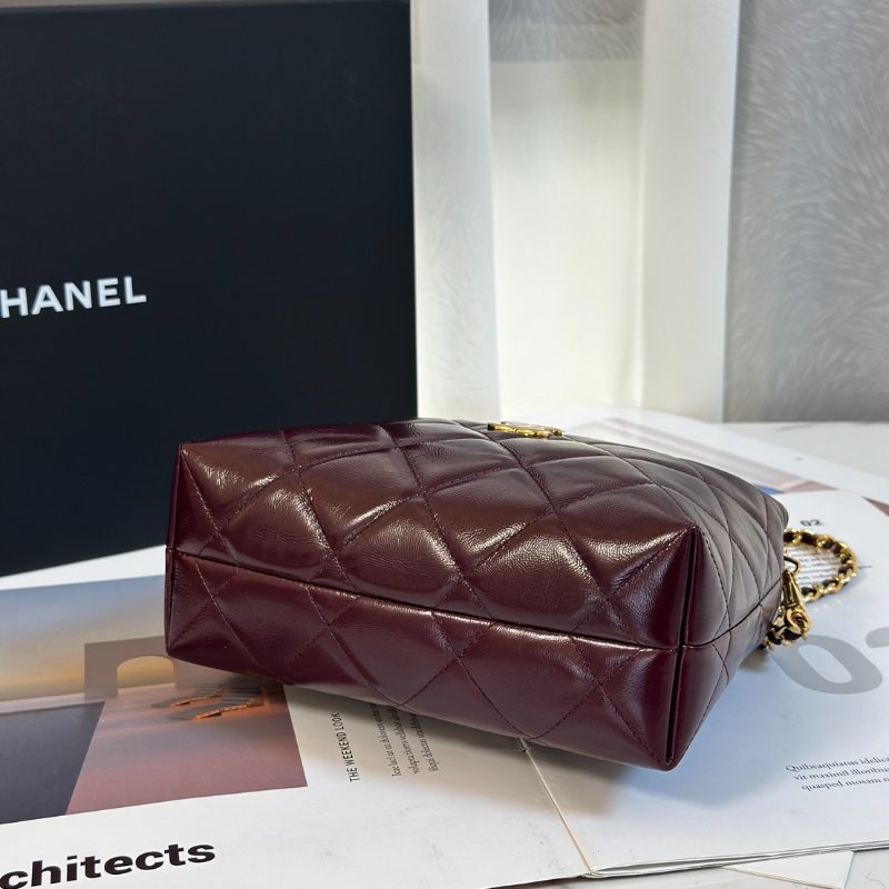 CHANEL 24B麻花手柄斜背包 - 酒紅金-5