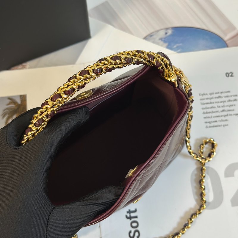 CHANEL 24B麻花手柄斜背包 - 酒紅金-7