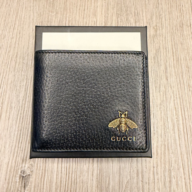GUCCI 523664 皮革蜜蜂裝飾8卡短夾-1