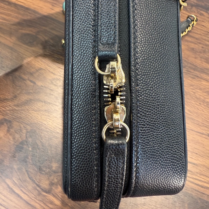 CHANEL香奈兒相機包小號菱格紋黑金牛皮單肩斜孭包-6