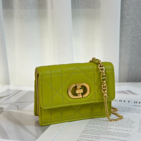 DIOR Caro藤格紋迷你鍊帶小包 - 果綠金