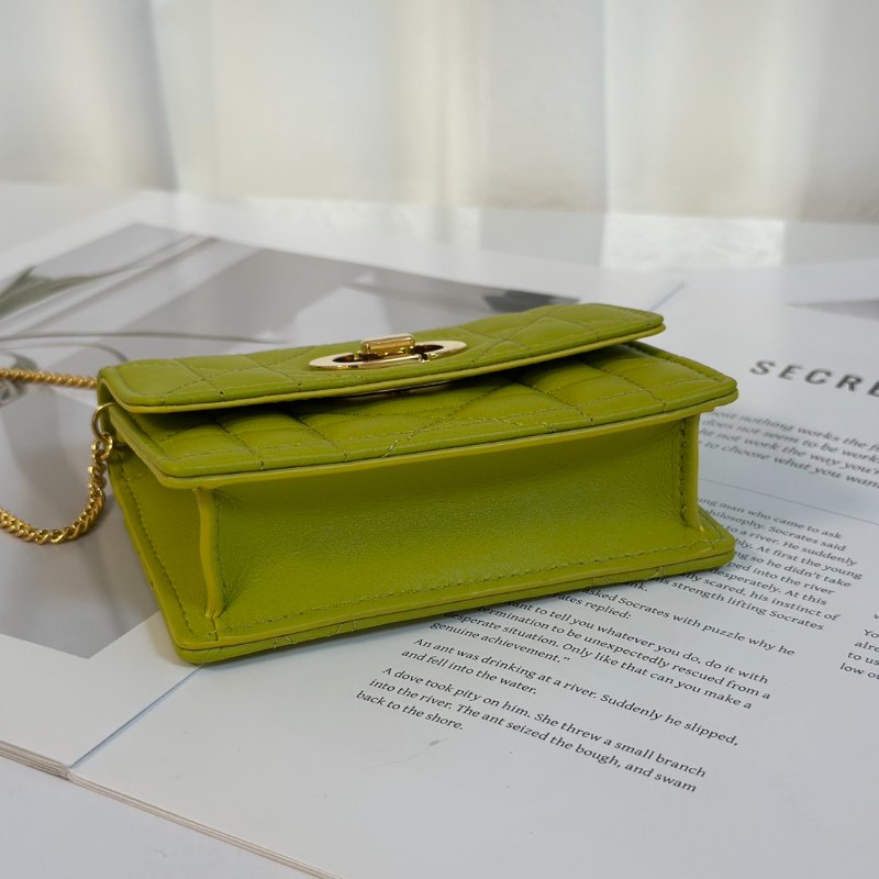 DIOR Caro藤格紋迷你鍊帶小包 - 果綠金-4