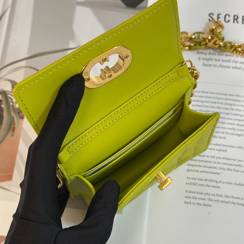 DIOR Caro藤格紋迷你鍊帶小包 - 果綠金-6