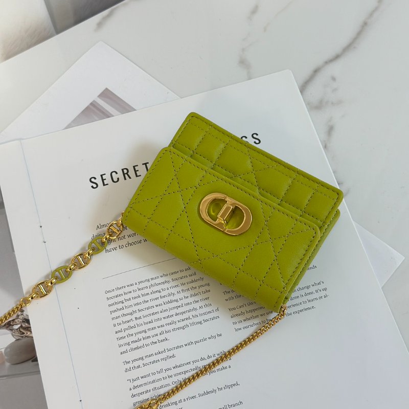 DIOR Caro藤格紋迷你鍊帶小包 - 果綠金-7