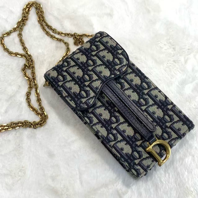 DIOR Saddle手機包 竪版刺繡 經典老花滿印可拆卸鏈條包-1