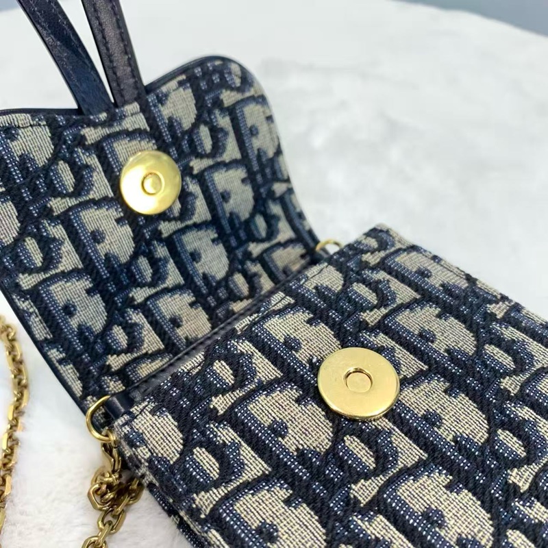 DIOR Saddle手機包 竪版刺繡 經典老花滿印可拆卸鏈條包-3