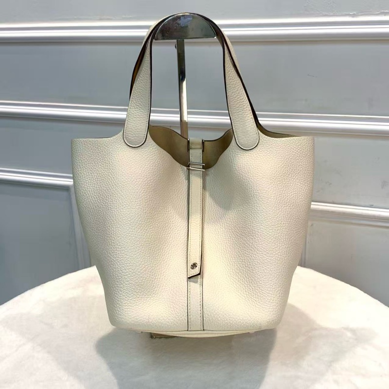 Hermes Picotin 22 菜籃子Nata奶油白拼啡色皮-6