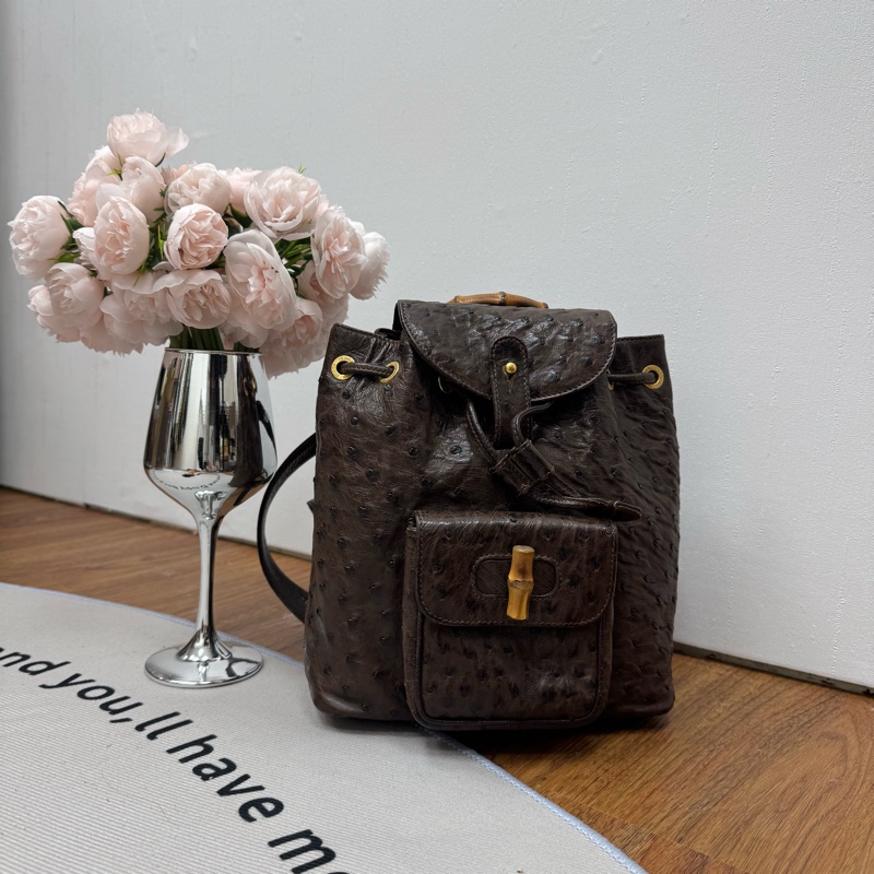 Gucci鴕鳥皮竹節雙肩包 中古 二手vintage 稀有款 後背包 手提-1