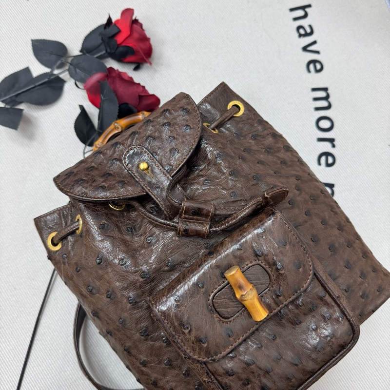 Gucci鴕鳥皮竹節雙肩包 中古 二手vintage 稀有款 後背包 手提-2