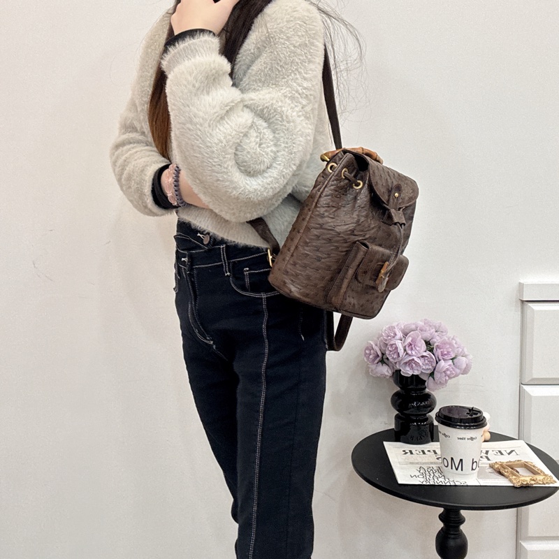 Gucci鴕鳥皮竹節雙肩包 中古 二手vintage 稀有款 後背包 手提-4