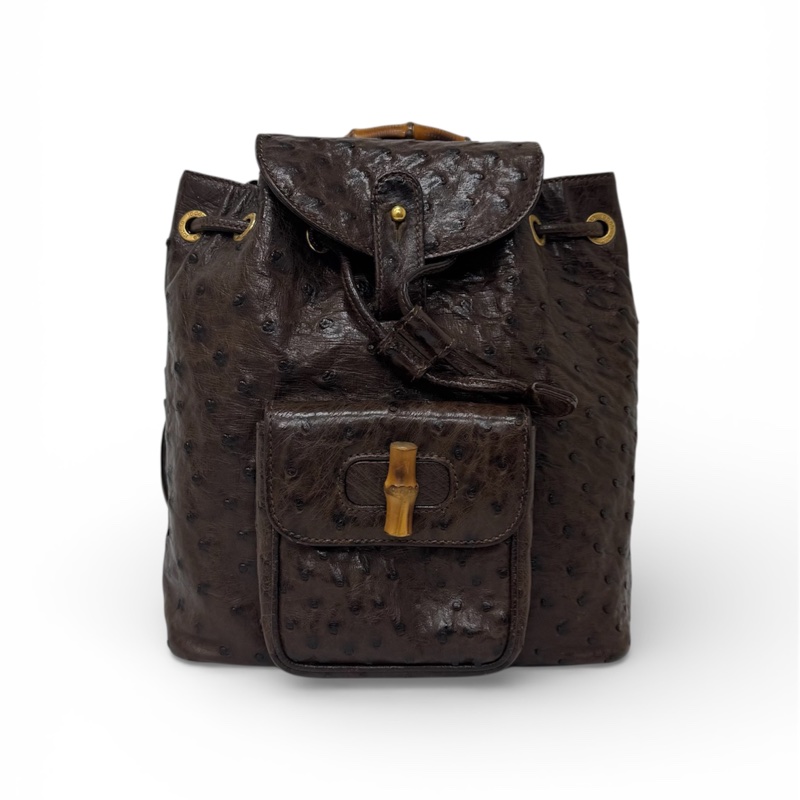 Gucci鴕鳥皮竹節雙肩包 中古 二手vintage 稀有款 後背包 手提-9