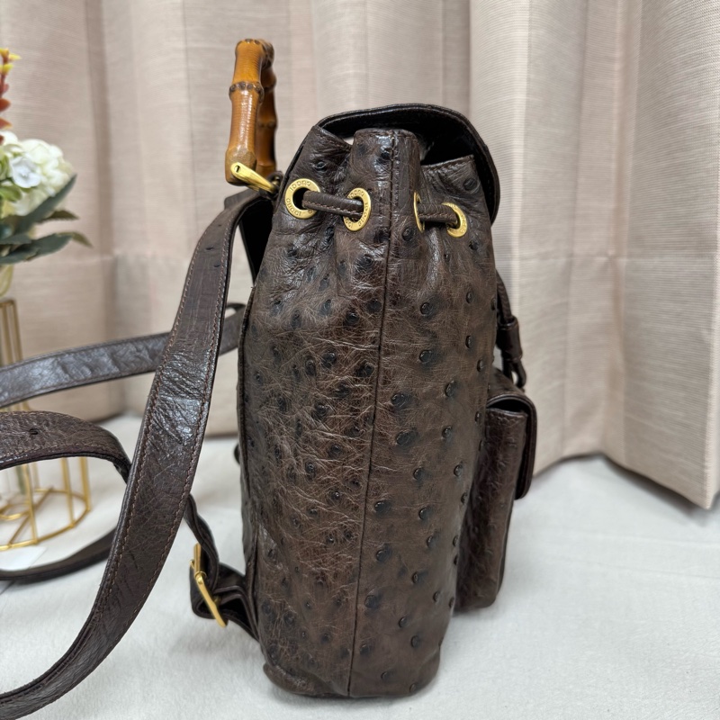 Gucci鴕鳥皮竹節雙肩包 中古 二手vintage 稀有款 後背包 手提-10